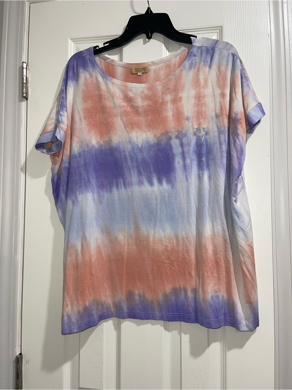 Piko 1988 Tie-Dye Scoop Neck Short Sleeve Top - Purple & Peach